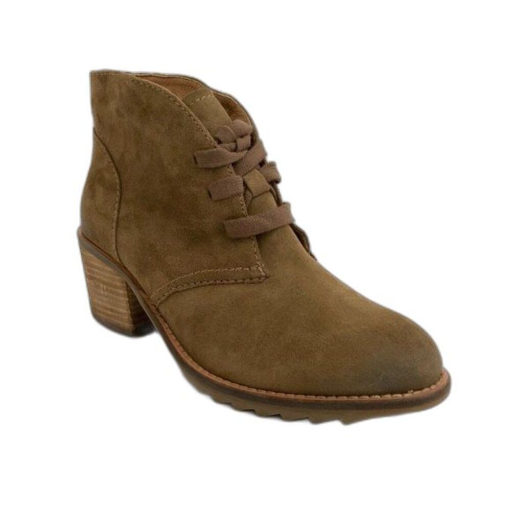 Biala Leather Lace-up Block Heel Distressed Bootie Tan 5